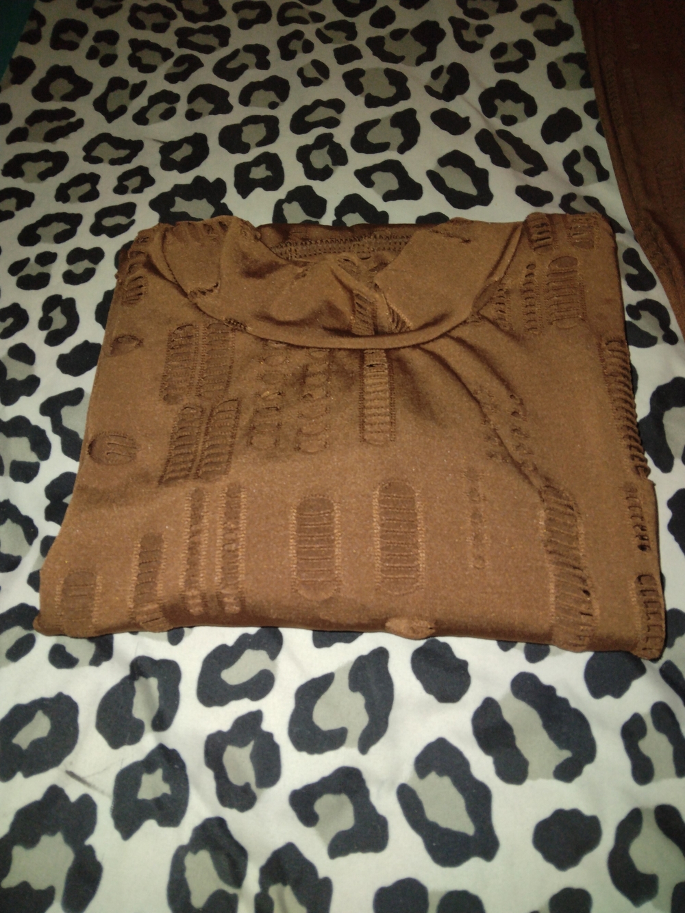 Women's Brown Distressed Long-Sleeve Tee - Picture 5 of 7